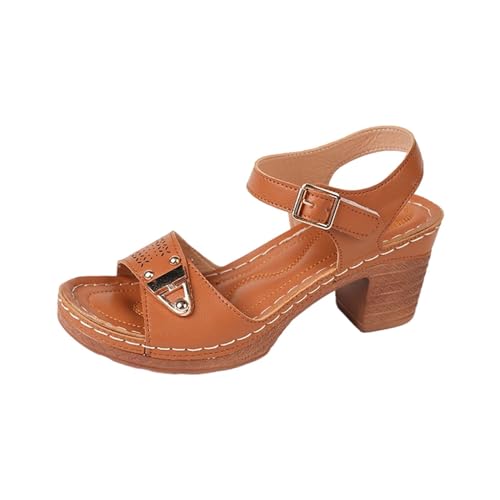 YGNAOTAN Damen Sandalen mit Keilabsatze Elegant Schlappen Pumps Sommerschuhe mit Blockabsatz Sandalette Freizeit Strand Römersandalen Schicke Plateau Absatzschuhe (Yellow, 37) von YGNAOTAN