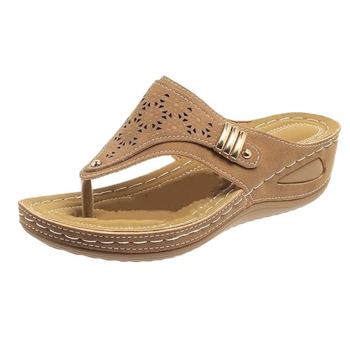 YGNAOTAN Damenschuhe Clip On Sandale Hausschuhe Weibliche Hohl Metall Dicken Sandale Hausschuhe Damenschuhe Schwarz Elegant Keilabsatz (Bronze, 35) von YGNAOTAN