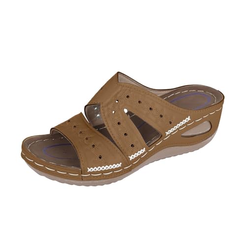 YGNAOTAN Flip Flops Damen Sommer Orthopädische Sandalen Leicht Bequeme Badelatschen Breite Füße Plateau Slide Fußbett Weiche Fussbett Sommerschuhe Schuhe (Brown, 38) von YGNAOTAN
