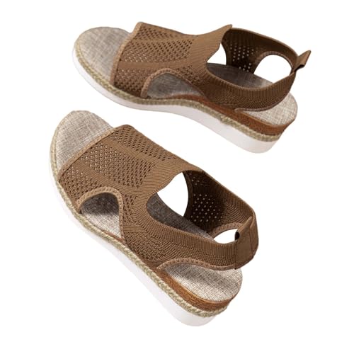 YGNAOTAN Pantoletten Sandalen Damen Keilabsatz Sommer Espadrilles Casual Keilsandalen Frauen Plateau Bequem Sommer Strandsandalen Freizeit Strand Römersandalen High Heels Hausschuhe (Brown, 41) von YGNAOTAN
