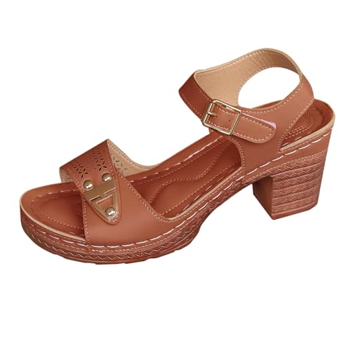 YGNAOTAN Sandalen Damen Mit Absatz Elegant und Bequem Offene Slingback Pumps mit Blockabsatz Damenschuhe Orthopädische Sandalen Freizeit Open Toe High Heels Hausschuhe (Brown, 42) von YGNAOTAN