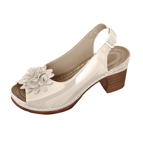 YGNAOTAN Sandalen Damen Mit Absatz Elegant und Bequem Offene Slingback Pumps mit Blockabsatz Damenschuhe Orthopädische Sandalen Freizeit Open Toe Schicke Plateau Absatzschuhe (Beige, 37) von YGNAOTAN