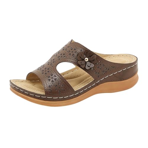 YGNAOTAN Sandalen Damen Sommer Orthopädische Slide Flip Flops Plateau Weiche Fussbett Sommerschuhe Casual Elegant Hausschuhe Wanderschuhe für Sport Strand (Wine, 40) von YGNAOTAN