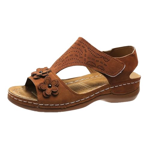 YGNAOTAN Sommer Wedge Sandalen Damen Espadrilles Riemchensandalen Keilabsatz Sandalen Plateau Offener Hausschuhe mit Verstellbarem Riemen Bequem Bequem Atmungsaktiv Strandsandalen (Brown, 35) von YGNAOTAN
