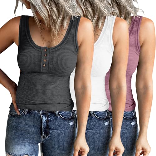 YGOODM Tops Damen 3er Pack für DamenTanktops Sommer Tank Top Damen gerippt, ärmellos, schmale Passform von YGOODM