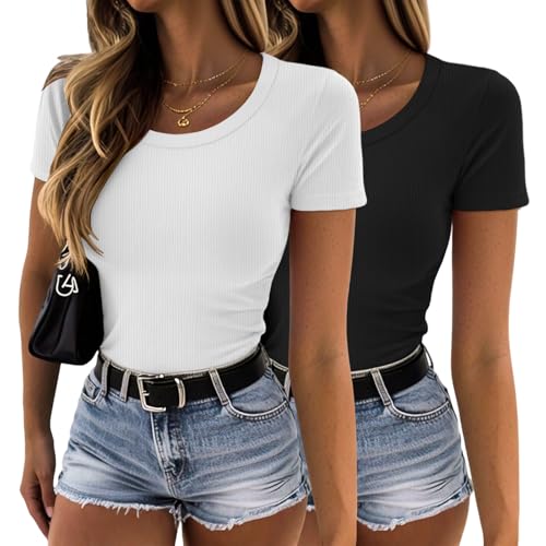 YGOODM Basic Tees for Women 2 Pack Summer Shorts Sleeve Crew Neck Tshirt Shirts von YGOODM