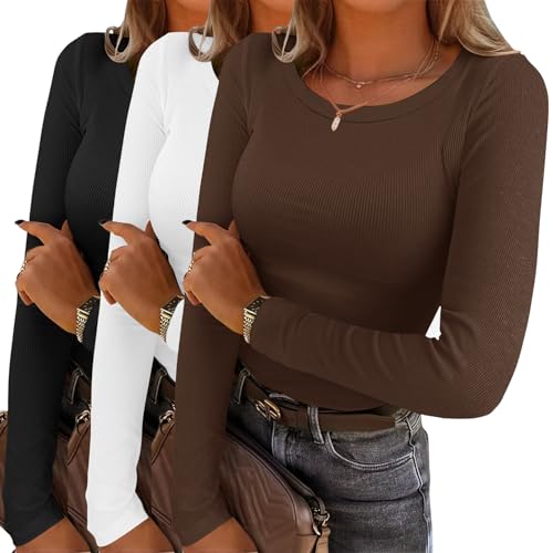 YGOODM Langarmshirt Damen, Pullover Rundhalsausschnitt Basic Sweatshirt Herbst Winter Frühling Longsleeve von YGOODM