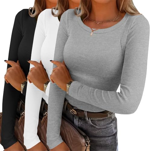 YGOODM Langarmshirt Damen, Pullover Rundhalsausschnitt Basic Sweatshirt Herbst Winter Frühling Longsleeve von YGOODM