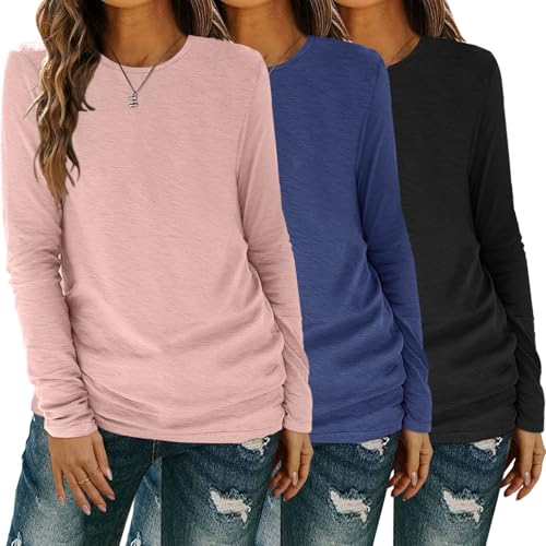 YGOODM Langarmshirt Damen, Casual Sweatshirt Fashion Tshirt Rundhalsausschnitt Basic Longsleeve Longshirt Lässige Tops von YGOODM