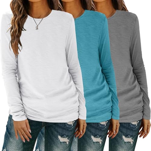 YGOODM Langarmshirt Damen, Casual Sweatshirt Fashion Tshirt Rundhalsausschnitt Basic Longsleeve Longshirt Lässige Tops von YGOODM