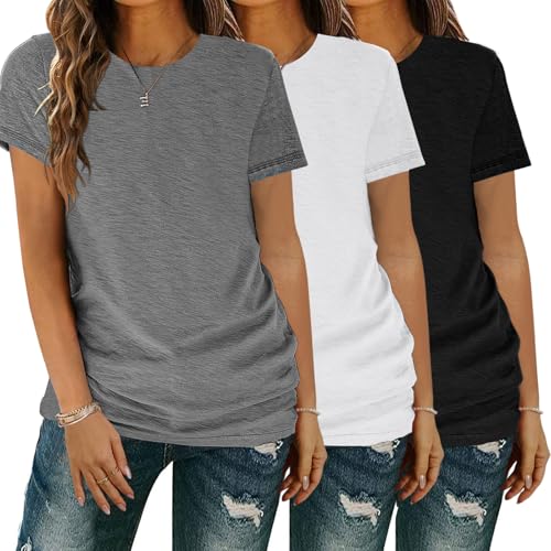 YGOODM T-Shirt Damen 3er Pack Kurzarm lang Basic Sommer T-Shirts, t-Shirts für Damen mit Rundhalsausschnitt von YGOODM