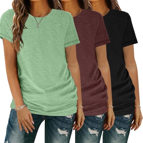 YGOODM T-Shirt Damen 3er Pack Kurzarm lang Basic Sommer T-Shirts, t-Shirts für Damen mit Rundhalsausschnitt von YGOODM