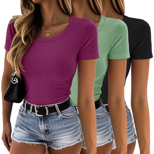 YGOODM Tshirt Damen Sommer, Tank Top Sexy Oberteile Kurzarm Gerippt Basic Tshirt Slim Fit Stretch Casual Tops YGOODM Tshirt Damen Sommer, Tank Top Sexy Oberteile Kurzarm Gerippt Basic Tshirt Slim Fit Stretch Casual Tops von YGOODM