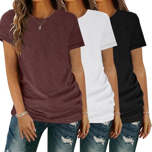 YGOODM T-Shirt Damen 3er Pack Kurzarm lang Basic Sommer T-Shirts, t-Shirts für Damen mit Rundhalsausschnitt von YGOODM
