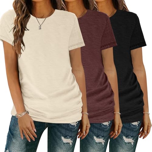 YGOODM T-Shirt Damen 3er Pack Kurzarm lang Basic Sommer T-Shirts, t-Shirts für Damen mit Rundhalsausschnitt von YGOODM
