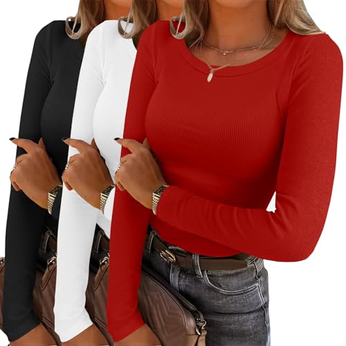 YGOODM Womens Long Sleeve Shirts Crewneck Ribbed Knit Tshirts Slim Fit Casual Fall Basic Tops (XX-Large) von YGOODM