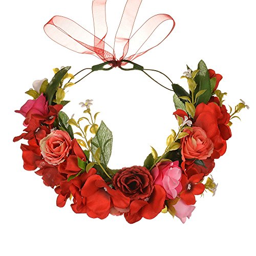 YGSAT Damen Blumenstirnband Blumenkrone Blumenkranz für Muttertag Hochzeit Party Strand –Rot von YGSAT