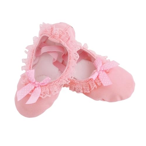 Ballettpantoffeln Mädchen Ballettschuhe Tanzschuhe Winter Warm Bowknot Spitze Tanz Performance Indoor Schuhe Rosa Yoga Tanzschuhe Tanzen(10-10.5 Years) von YGSGJSP
