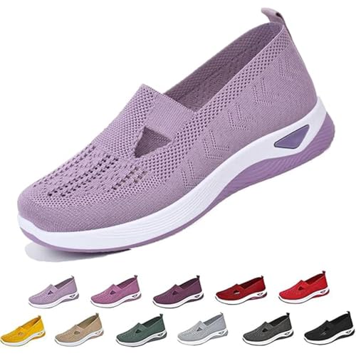 Orthopädische Atmungsaktive Damenschuhe, Gewebte Orthopädische Atmungsaktive SoftShoes Slip-On-Sneakers Mit Fußgewölbeunterstützung,Rutschfeste Sportschuhe Innen- Und Außenbereich (Light Purple,39) von YGSIKY