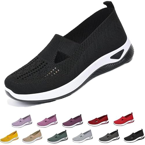 YGSIKY Orthopädische Atmungsaktive Damenschuhe, Gewebte Orthopädische Atmungsaktive SoftShoes Slip-On-Sneakers Mit Fußgewölbeunterstützung,Rutschfeste Sportschuhe Innen- Und Außenbereich (Black,38) von YGSIKY