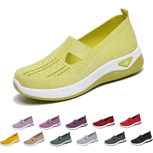 YGSIKY Orthopädische Atmungsaktive Damenschuhe, Gewebte Orthopädische Atmungsaktive SoftShoes Slip-On-Sneakers Mit Fußgewölbeunterstützung,Rutschfeste Sportschuhe Innen- Und Außenbereich (Yellow,41) von YGSIKY