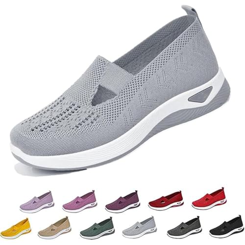 YGSIKY Orthopädische Atmungsaktive Damenschuhe, Gewebte Orthopädische Atmungsaktive SoftShoes Slip-On-Sneakers Mit Fußgewölbeunterstützung,Rutschfeste Sportschuhe Innen- Und Außenbereich (Grey,41) von YGSIKY