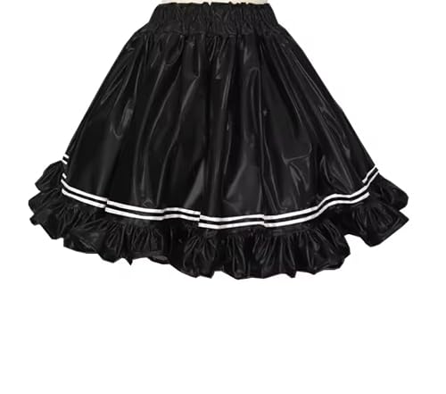 YGZHANYUANOKU Gothic Wetlook PVC Rüschen Sissy Hohe Taille Flauschige Röcke Lolita Party Fancy Kostüm Fetisch Anpassbar, Schwarz , 4XL von YGZHANYUANOKU
