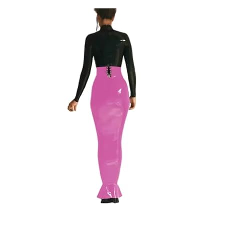 YGZHANYUANOKU Sissy Lockable Rüschen Hobble Röcke PVC Hohe Taille Rock Nass Glänzendes Leder Bodycon Lange Bleistiftröcke Clubwear, rose, 3XL von YGZHANYUANOKU
