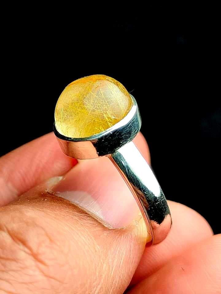 Natürlicher Rutailquarz | Moo-E-Najaf Mit Goldenen Haaren Handarbeit 925 Sterling Silber Ring Für Männer & Frauen von YGemznJewelry