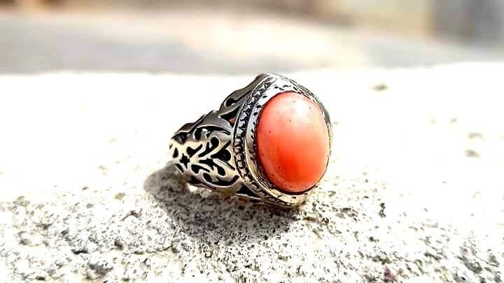 Sehr Besonderer Natürlicher Koralle | Marjaan Edelstein in Handgemachtem 925 Sterling Silber Vintage Ring Für Männer & Frauen von YGemznJewelry