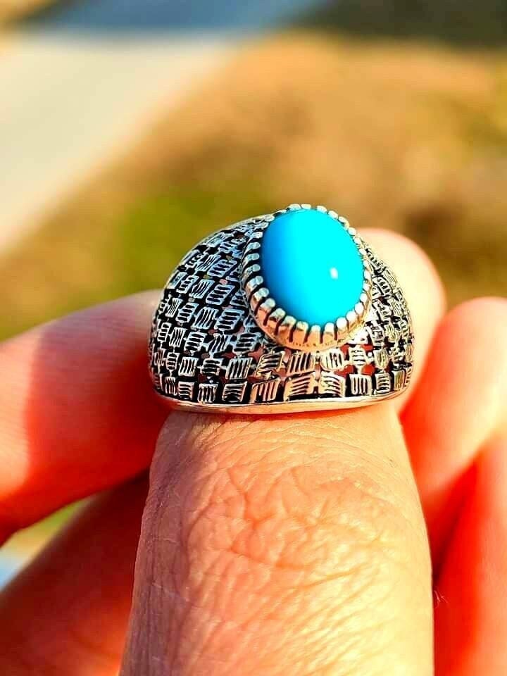 Türkis Ring, Sterling Silber, Boho Stein Feroza Zierlicher Schmuck, 925 Silber Ring Für Männer von YGemznJewelry