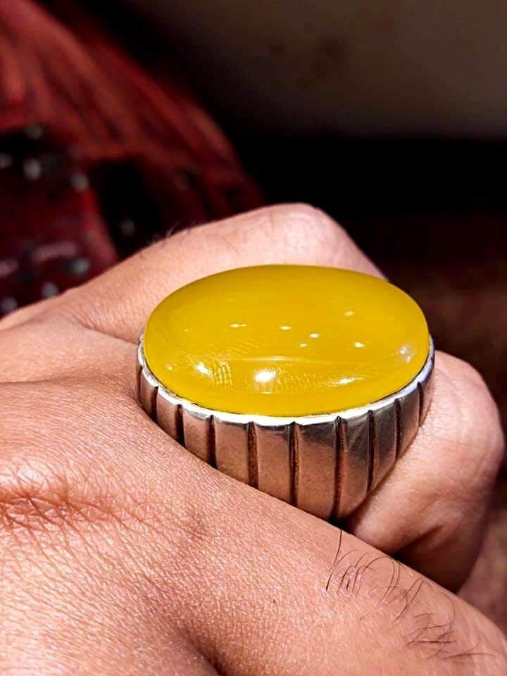 Wunderschöner Natürlicher Gelber Achat | Aqeeq in Handgefertigtem 925 Sterling Silber Herrenring von YGemznJewelry