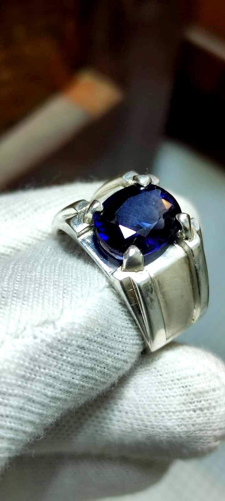 Wunderschöner Natürlicher Neelam Ring, Blauer Saphir Handgefertigter 925K Sterling Silber Ring Für Männer von YGemznJewelry