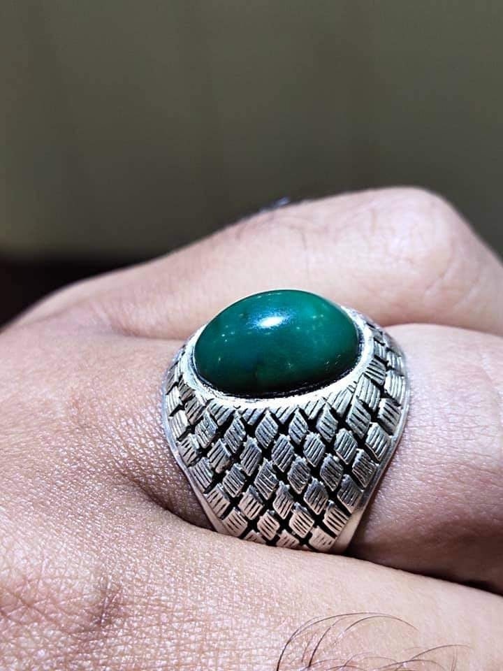 Wunderschöner Natürlicher Türkis Ring, Hussaini Feroza in Stilvollem Handgefertigtem 925 Sterling Silber Ring Für Männer von YGemznJewelry