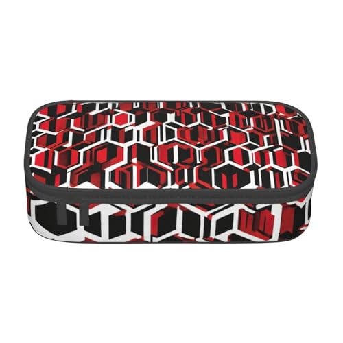 YHBLYKXP Abstraktes geometrisches Muster gedruckt große Kapazität Bürobox Schreibwaren Organizer Büro Kosmetiktasche schwarz BD004 von YHBLYKXP