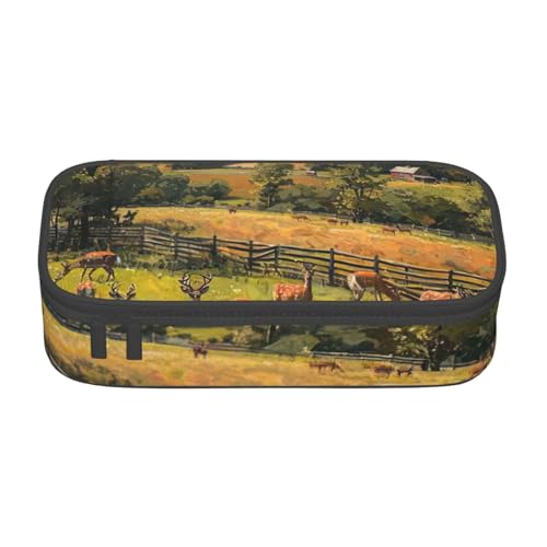 YHBLYKXP Bauernhof mit Hirsch bedruckte große Kapazität Bürobox Schreibwaren Organizer Büro Kosmetiktasche von YHBLYKXP
