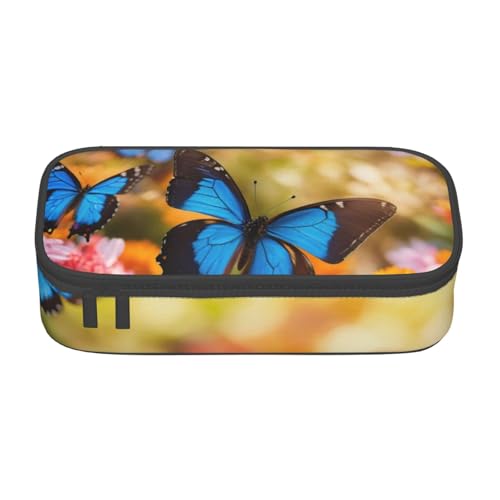 YHBLYKXP Blaue Schmetterlings- und Blumen-bedruckte große Kapazität Bürobox Schreibwaren-Organizer Büro Kosmetiktasche von YHBLYKXP