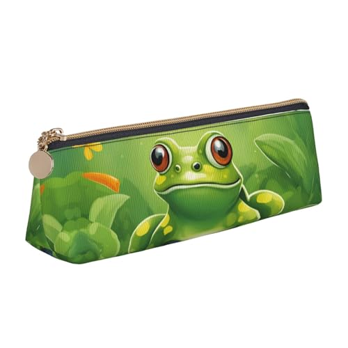 YHBLYKXP Cartoon-Frosch-1-Druck-Dreieck-Leder-Schreibwaren-Aufbewahrungstasche, tragbare Make-up-Tasche, tägliche Aufbewahrung kleiner Gegenstände von YHBLYKXP