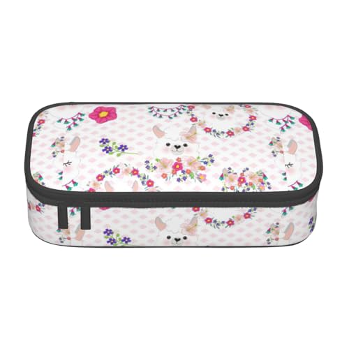 YHBLYKXP Cartoon Lama Alpaka Bedruckte Große Kapazität Bürobox Schreibwaren Organizer Büro Kosmetiktasche Schwarz BD004 von YHBLYKXP