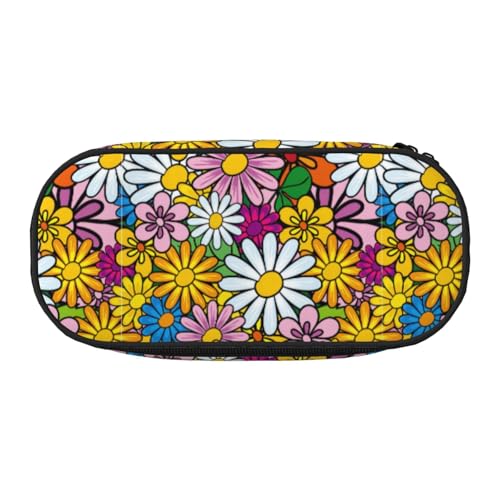 YHBLYKXP Cartoon süße Blumen Druck Oxford Tuch Federmäppchen mit geordneten Netzfächern - eine praktische Wahl oder Reise von YHBLYKXP