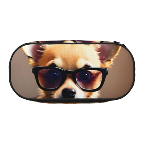 YHBLYKXP Chihuahua Hundebrille 1 Druck Oxford Tuch Federmäppchen mit geordneten Netzfächern - eine praktische Wahl oder Reise von YHBLYKXP