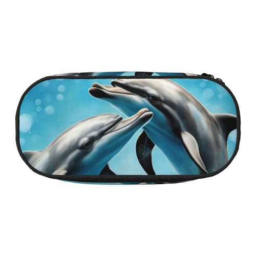 YHBLYKXP Delphins in Love Print Oxford Tuch Federmäppchen mit geordneten Netzfächern - eine praktische Wahl oder Reise von YHBLYKXP