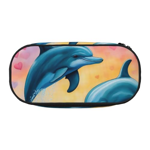 YHBLYKXP Delphins in Love Print Oxford Tuch Federmäppchen mit geordneten Netzfächern - eine praktische Wahl oder Reise von YHBLYKXP