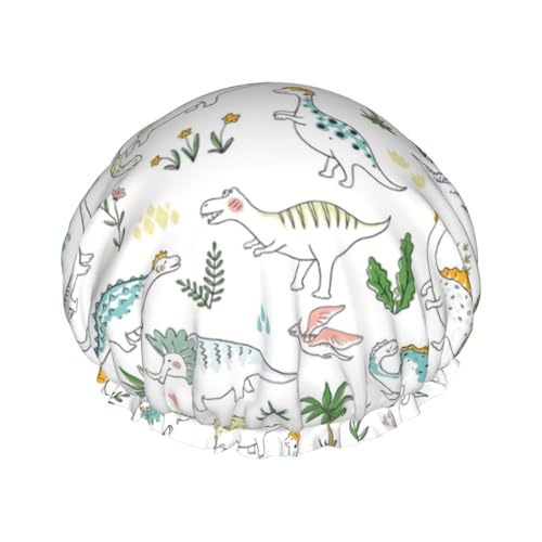 YHBLYKXP Dinosaurier-Walking-Druck, verstellbare doppellagige Duschhaube, wiederverwendbare Damen-Spa-Salon-Duschhaube von YHBLYKXP
