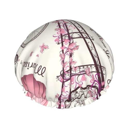 YHBLYKXP Dog and Paris Towe Print Adjustable Double Layer Shower Cap, Reusable Women Spa Salon Shower Cap von YHBLYKXP