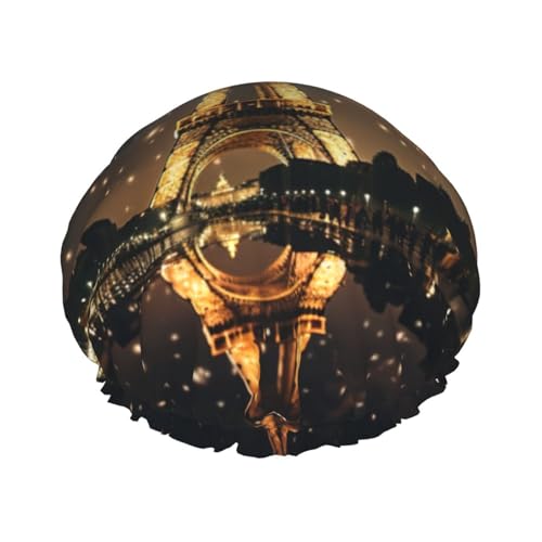 YHBLYKXP Eiffelturm-Druck, verstellbare doppellagige Duschhaube, wiederverwendbare Damen-Spa-Salon-Duschhaube von YHBLYKXP