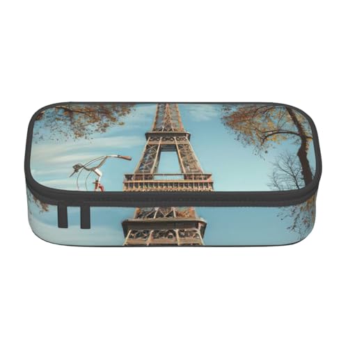 YHBLYKXP Eiffelturm Fahrrad bedruckte große Kapazität Bürobox Schreibwaren Organizer Büro Kosmetiktasche schwarz BD004 von YHBLYKXP