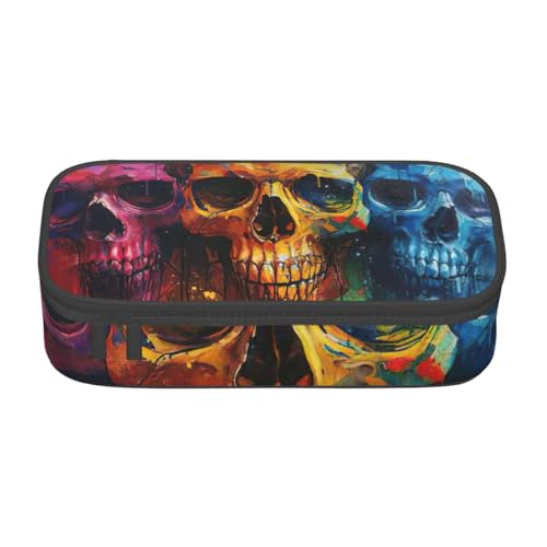 YHBLYKXP Farbige Totenköpfe bedruckte große Kapazität Bürobox Schreibwaren-Organizer Büro Kosmetiktasche schwarz BD004 von YHBLYKXP