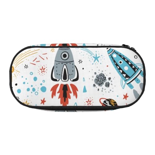 YHBLYKXP Federmäppchen aus Oxford-Stoff mit Cartoon-Raketen-Druck, mit geordneten Netzfächern, eine praktische Wahl oder auf Reisen von YHBLYKXP
