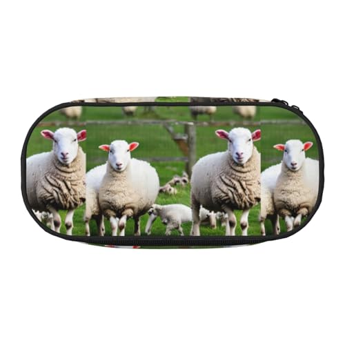 YHBLYKXP Federmäppchen aus Oxford-Stoff mit Schaf- und Lämmer-Aufdruck und geordneten Netzfächern – eine praktische Wahl oder auf Reisen von YHBLYKXP